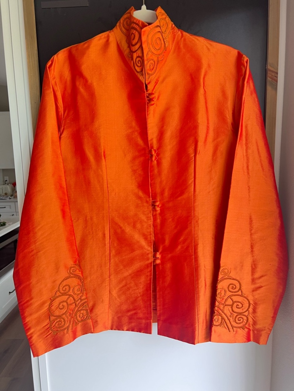 Orange Silk Mandarin Collar Jacket | Frog Closure | Chinese Style Tang Jacket
